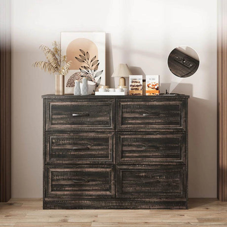 6-Drawer Modern Wood Dresser With Charging Station - Sleep Galleria