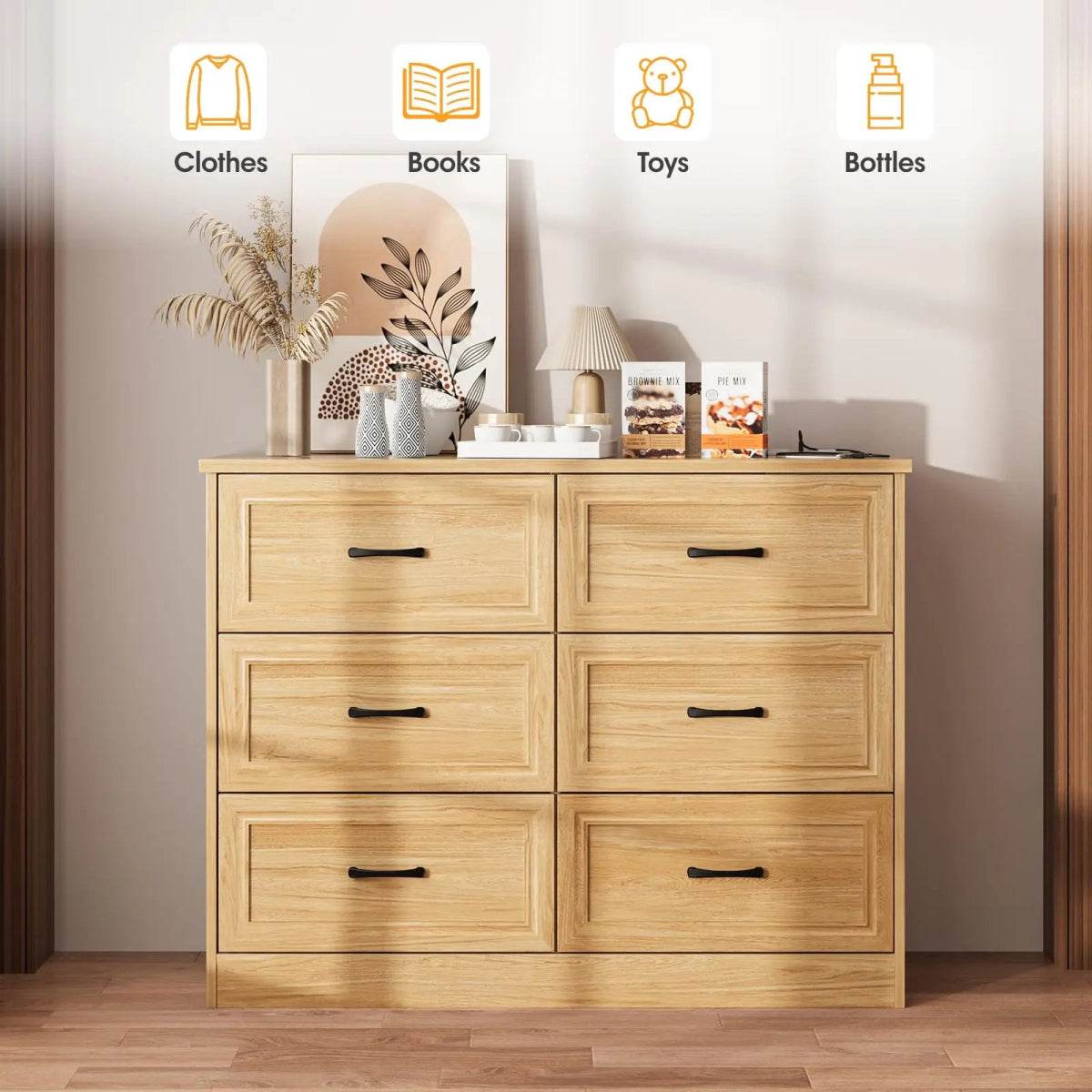 6-Drawer Modern Wood Dresser With Charging Station - Sleep Galleria