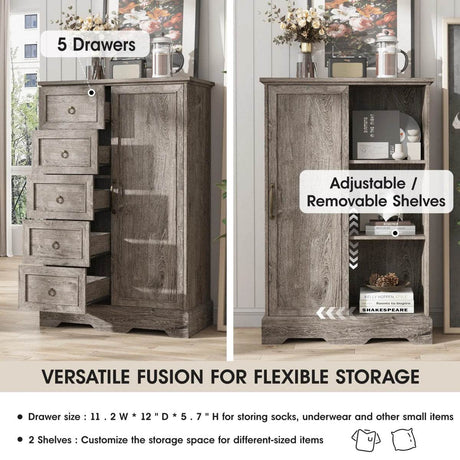 Farmhouse 5-Drawer Dresser With Sliding Barn Door - Sleep Galleria