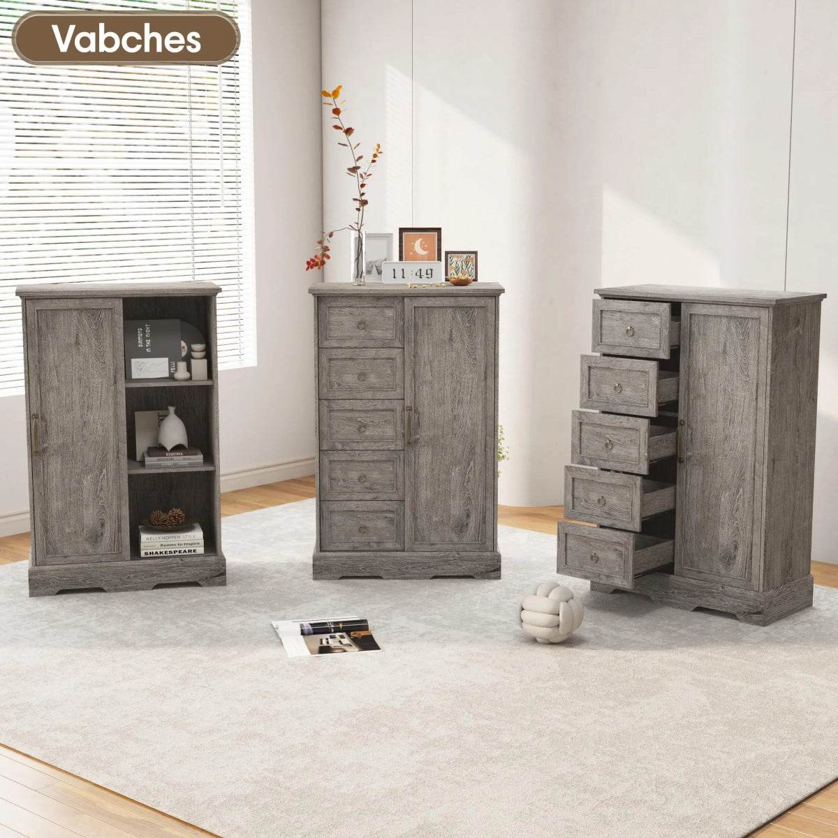 Farmhouse 5-Drawer Dresser With Sliding Barn Door - Sleep Galleria