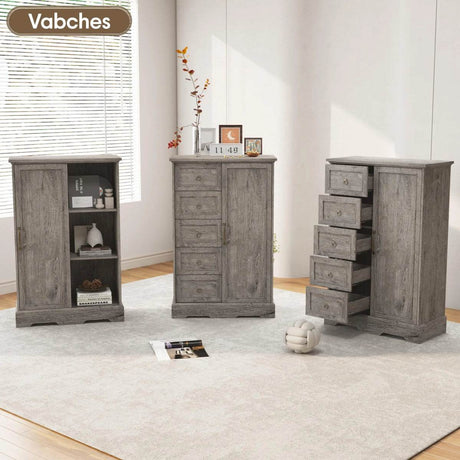 Farmhouse 5-Drawer Dresser With Sliding Barn Door - Sleep Galleria