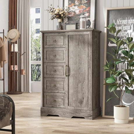 Farmhouse 5-Drawer Dresser With Sliding Barn Door - Sleep Galleria