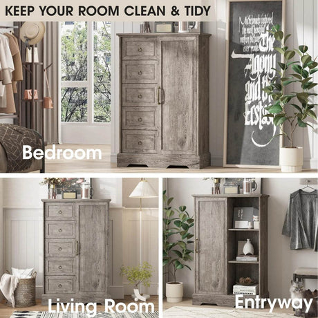 Farmhouse 5-Drawer Dresser With Sliding Barn Door - Sleep Galleria