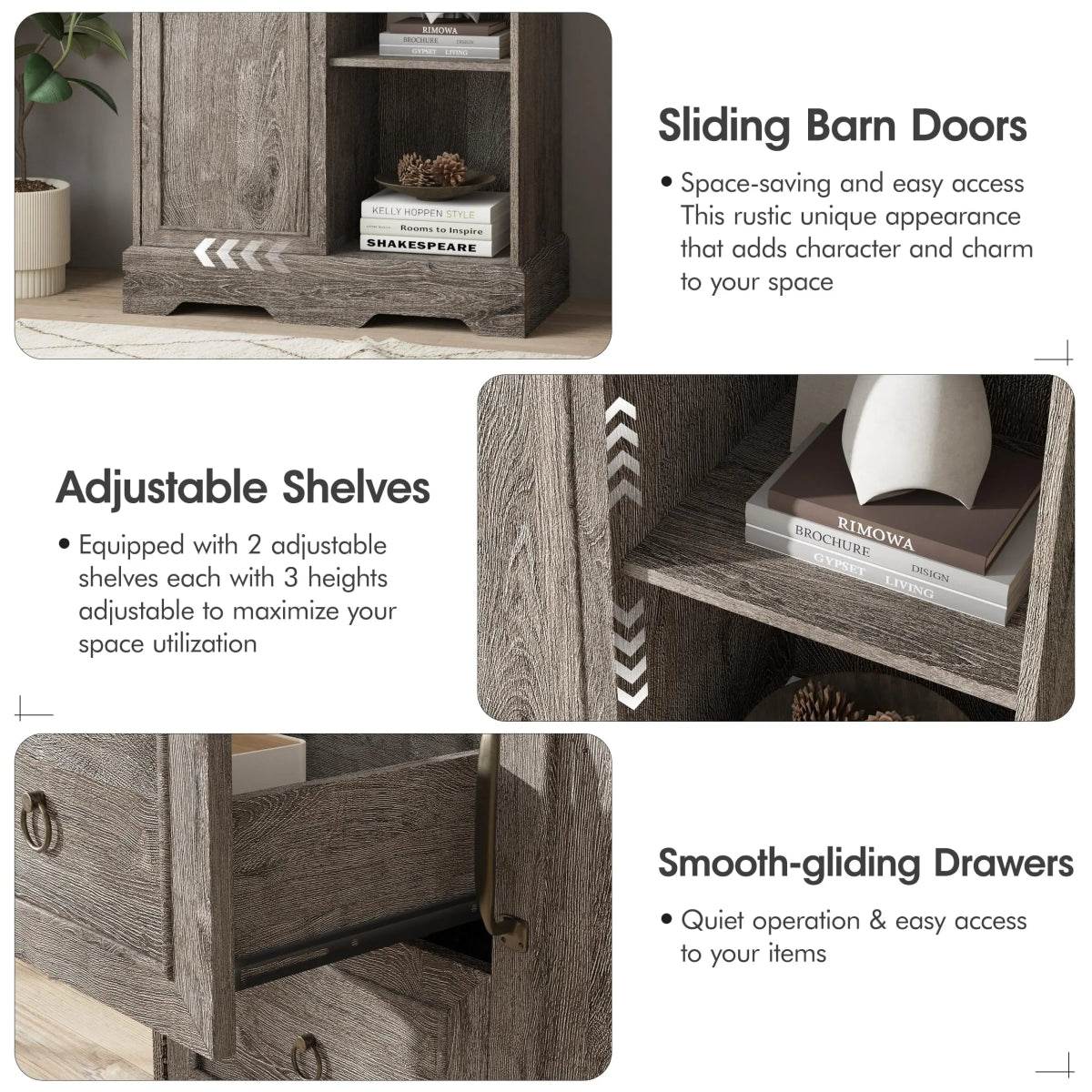 Farmhouse 5-Drawer Dresser With Sliding Barn Door - Sleep Galleria