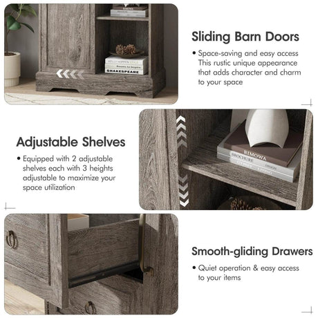 Farmhouse 5-Drawer Dresser With Sliding Barn Door - Sleep Galleria