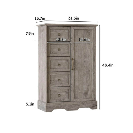 Farmhouse 5-Drawer Dresser With Sliding Barn Door - Sleep Galleria