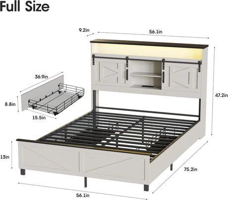 Platform Bed Frame With Storage Drawers LED Lighting Power Strip - Vabches - Sleep Galleria