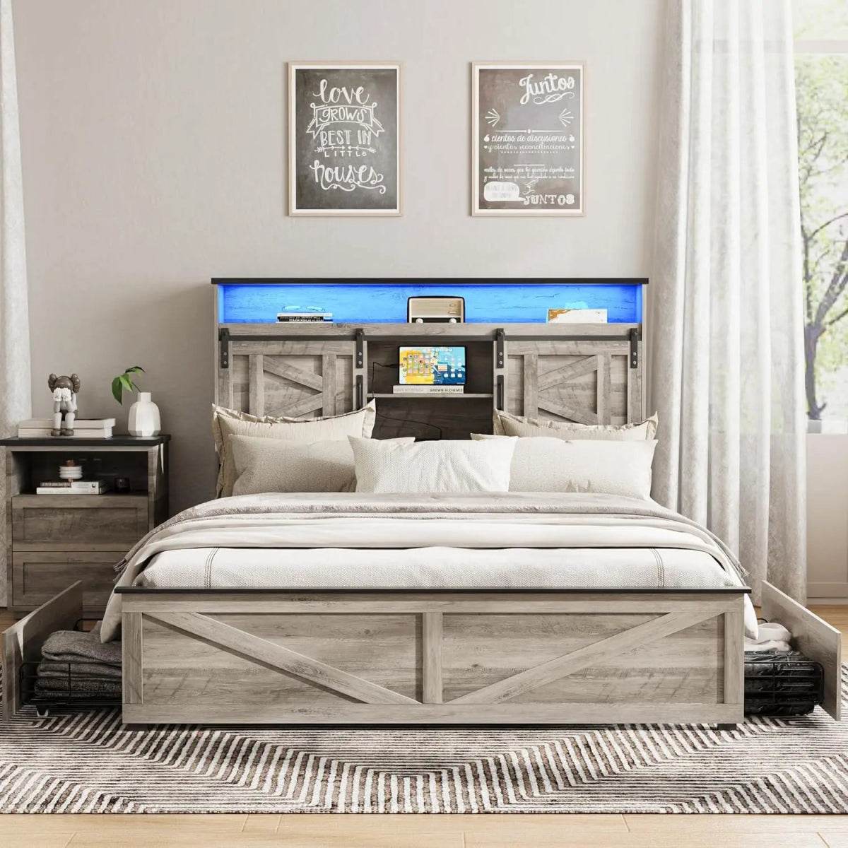 Platform Bed Frame With Storage Drawers LED Lighting Power Strip - Sleep Galleria