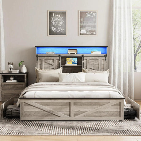 Platform Bed Frame With Storage Drawers LED Lighting Power Strip - Vabches - Sleep Galleria