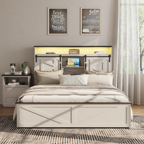 Platform Bed Frame With Storage Drawers LED Lighting Power Strip - Vabches - Sleep Galleria