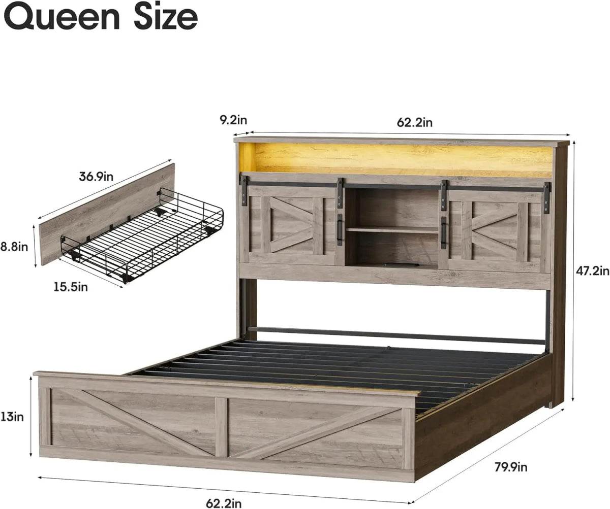 Platform Bed Frame With Storage Drawers LED Lighting Power Strip - Sleep Galleria