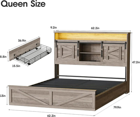 Platform Bed Frame With Storage Drawers LED Lighting Power Strip - Vabches - Sleep Galleria