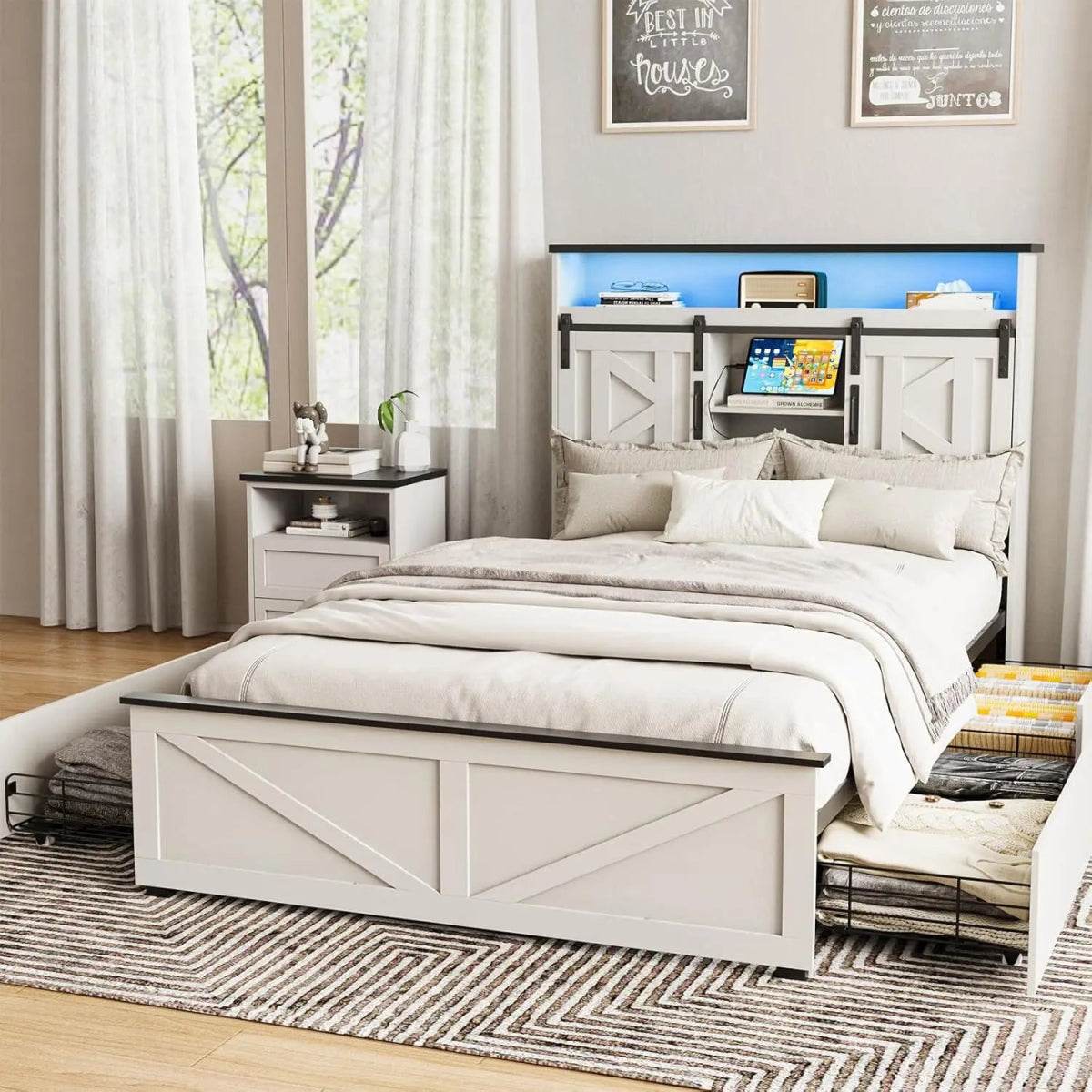 Platform Bed Frame With Storage Drawers LED Lighting Power Strip - Sleep Galleria