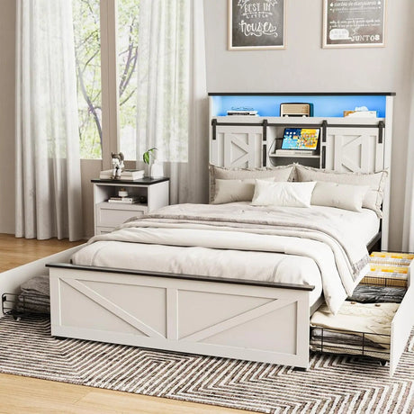 Platform Bed Frame With Storage Drawers LED Lighting Power Strip - Vabches - Sleep Galleria