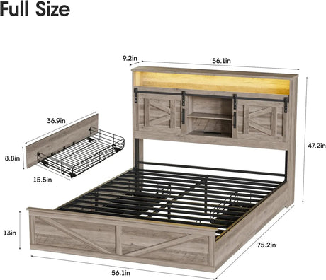 Platform Bed Frame With Storage Drawers LED Lighting Power Strip - Vabches - Sleep Galleria