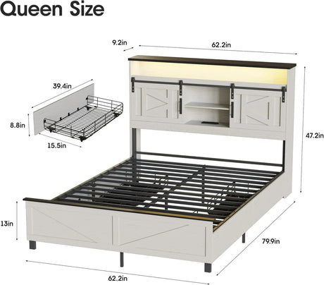 Platform Bed Frame With Storage Drawers LED Lighting Power Strip - Vabches - Sleep Galleria