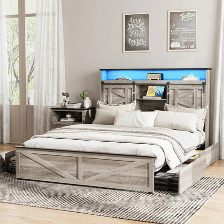 Platform Bed Frame With Storage Drawers LED Lighting Power Strip - Vabches - Sleep Galleria