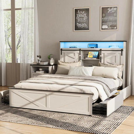 Platform Bed Frame With Storage Drawers LED Lighting Power Strip - Vabches - Sleep Galleria