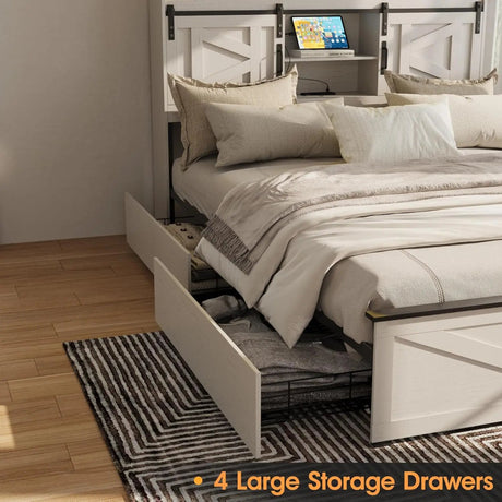 Platform Bed Frame With Storage Drawers LED Lighting Power Strip - Vabches - Sleep Galleria