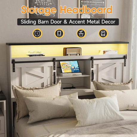 Platform Bed Frame With Storage Drawers LED Lighting Power Strip - Vabches - Sleep Galleria