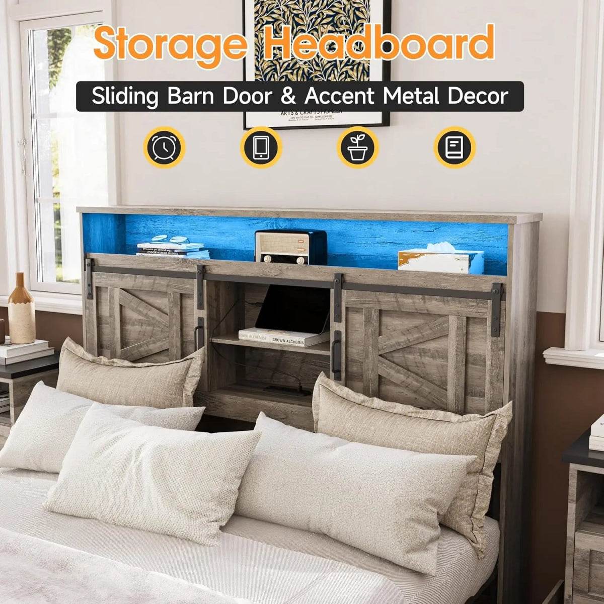Platform Bed Frame With Storage Drawers LED Lighting Power Strip - Sleep Galleria