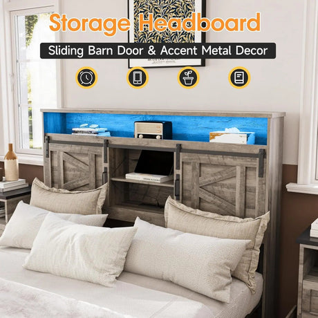 Platform Bed Frame With Storage Drawers LED Lighting Power Strip - Vabches - Sleep Galleria