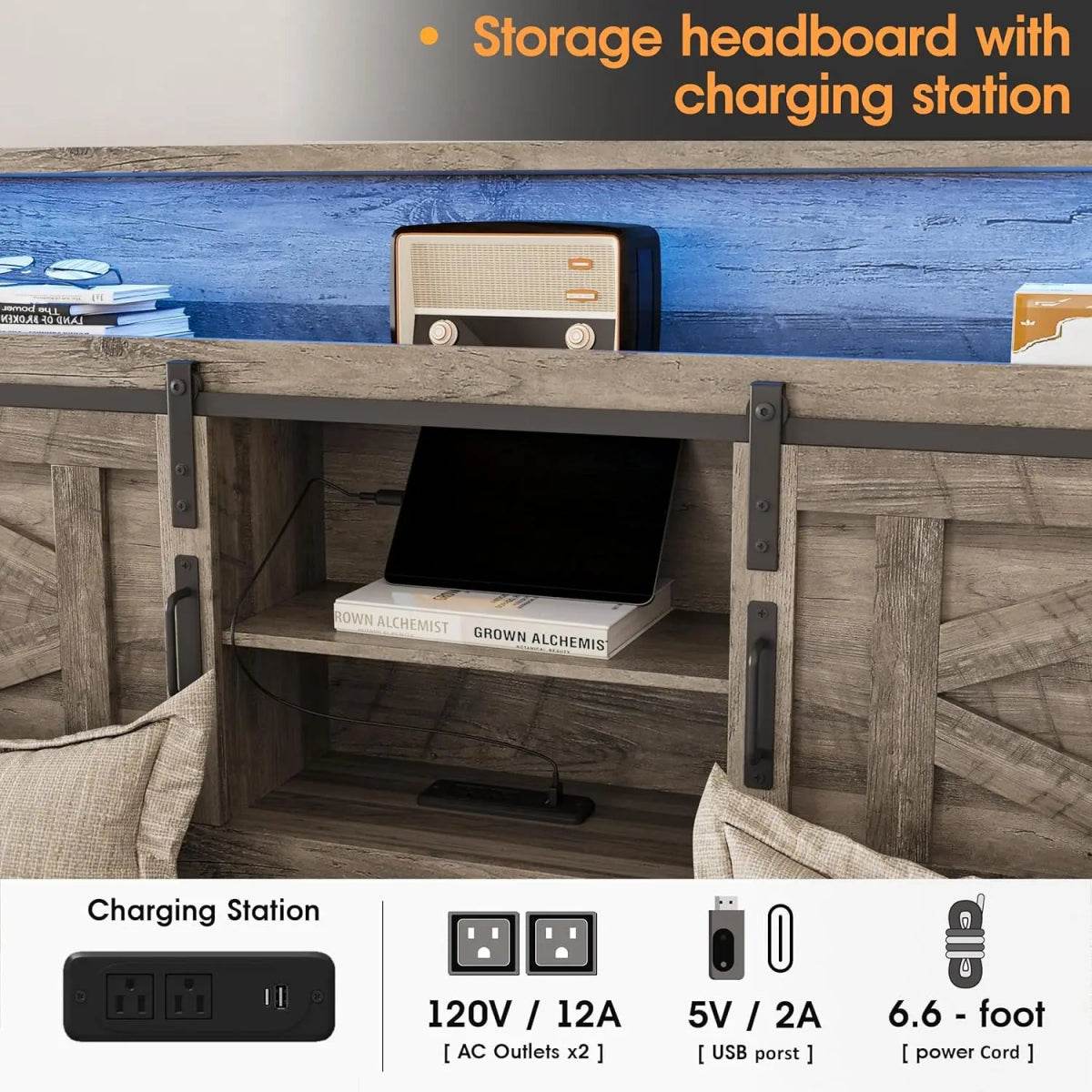 Platform Bed Frame With Storage Drawers LED Lighting Power Strip - Sleep Galleria