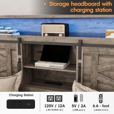 Platform Bed Frame With Storage Drawers LED Lighting Power Strip - Vabches - Sleep Galleria