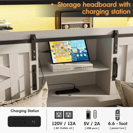 Platform Bed Frame With Storage Drawers LED Lighting Power Strip - Vabches - Sleep Galleria