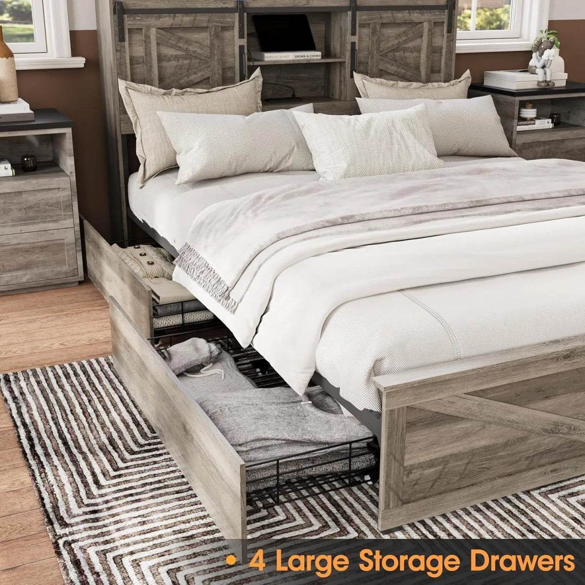 Platform Bed Frame With Storage Drawers LED Lighting Power Strip - Sleep Galleria