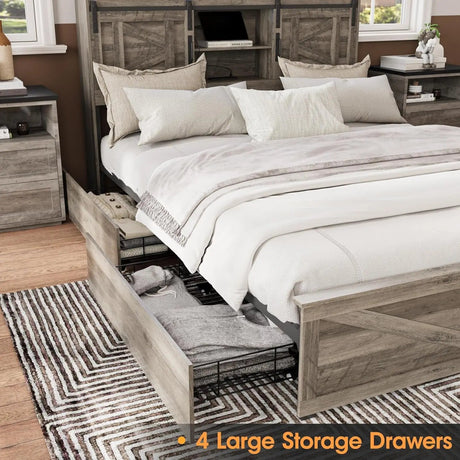 Platform Bed Frame With Storage Drawers LED Lighting Power Strip - Vabches - Sleep Galleria