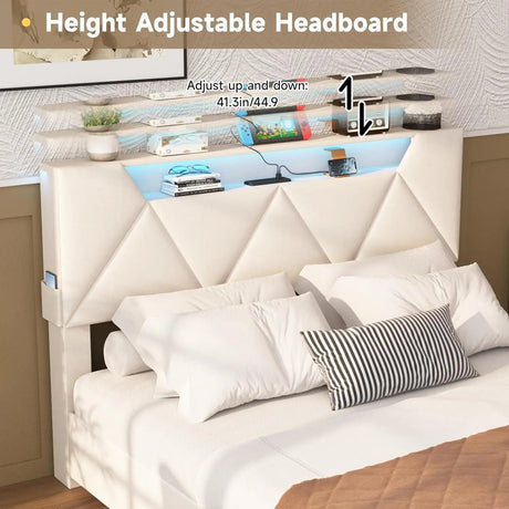Upholstered Bed Frame With Storage Drawers Charging Station - Vabches - Sleep Galleria