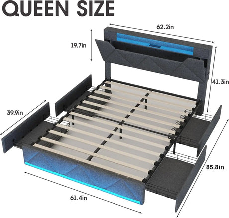 Upholstered Bed Frame With Storage Drawers Charging Station - Vabches - Sleep Galleria