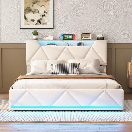 Upholstered Bed Frame With Storage Drawers Charging Station - Vabches - Sleep Galleria