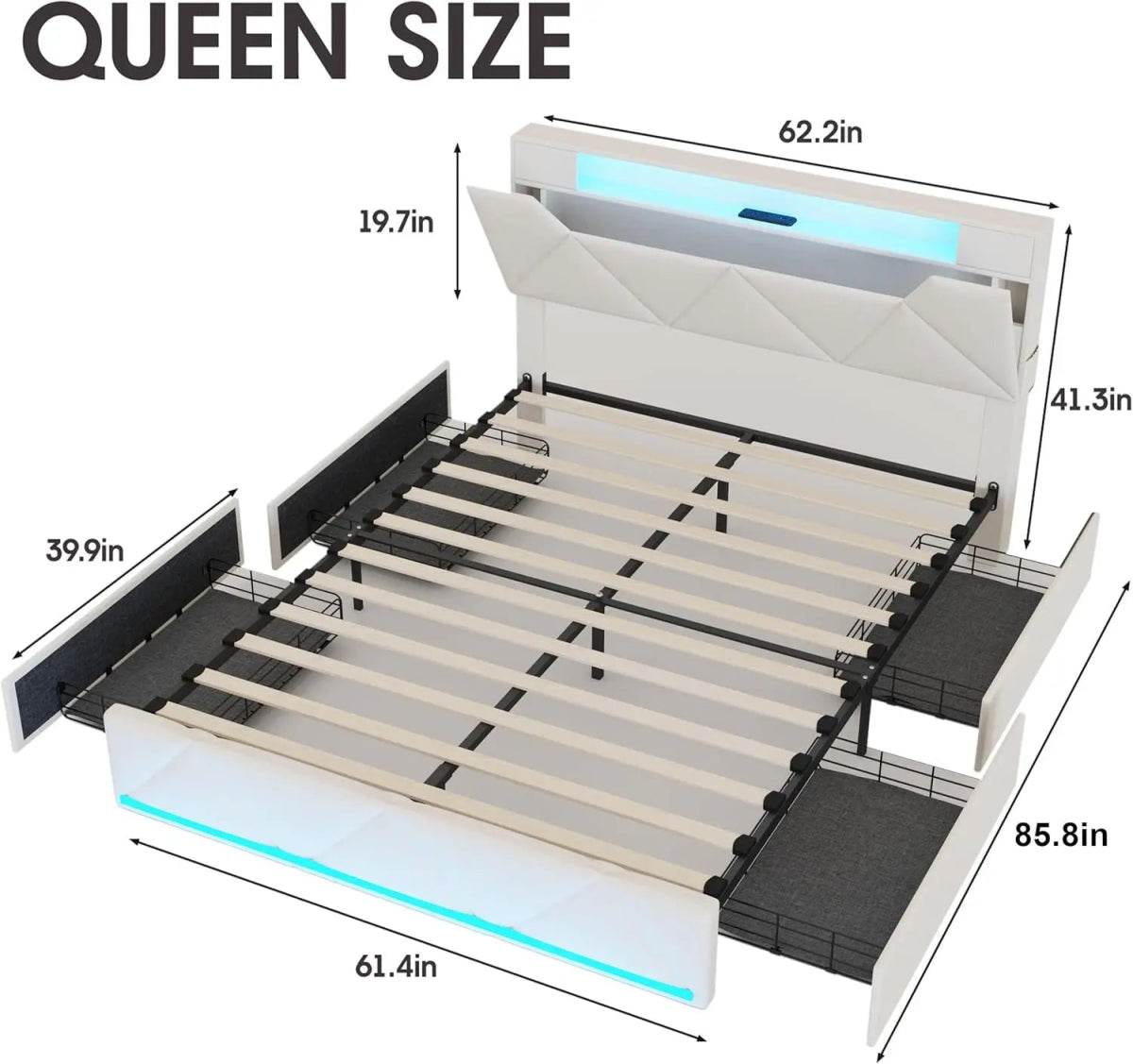 Upholstered Bed Frame With Storage Drawers Charging Station - Sleep Galleria