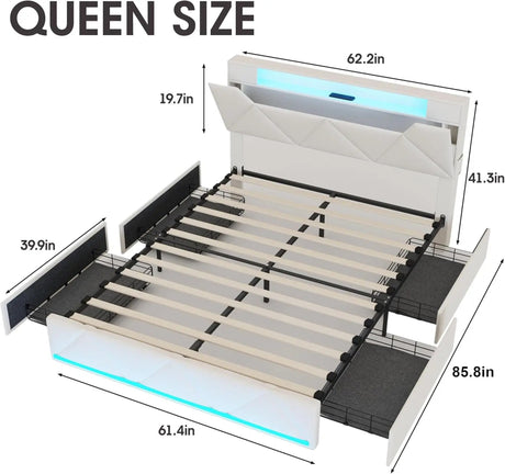 Upholstered Bed Frame With Storage Drawers Charging Station - Vabches - Sleep Galleria
