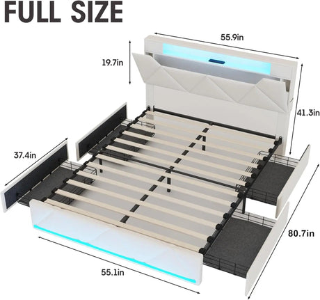 Upholstered Bed Frame With Storage Drawers Charging Station - Vabches - Sleep Galleria
