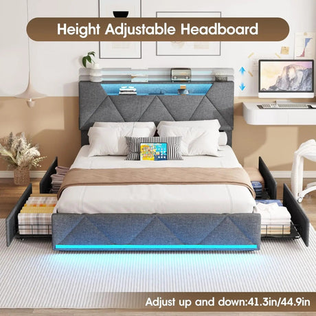 Upholstered Bed Frame With Storage Drawers Charging Station - Vabches - Sleep Galleria