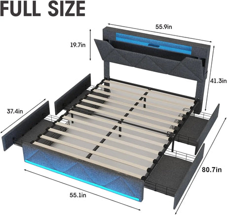 Upholstered Bed Frame With Storage Drawers Charging Station - Vabches - Sleep Galleria