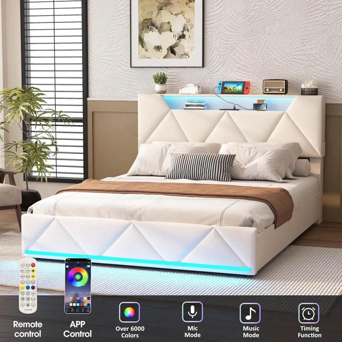 Upholstered Bed Frame With Storage Drawers Charging Station - Sleep Galleria