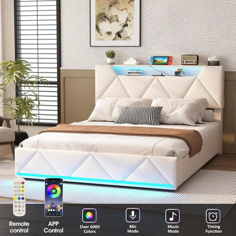 Upholstered Bed Frame With Storage Drawers Charging Station - Vabches - Sleep Galleria