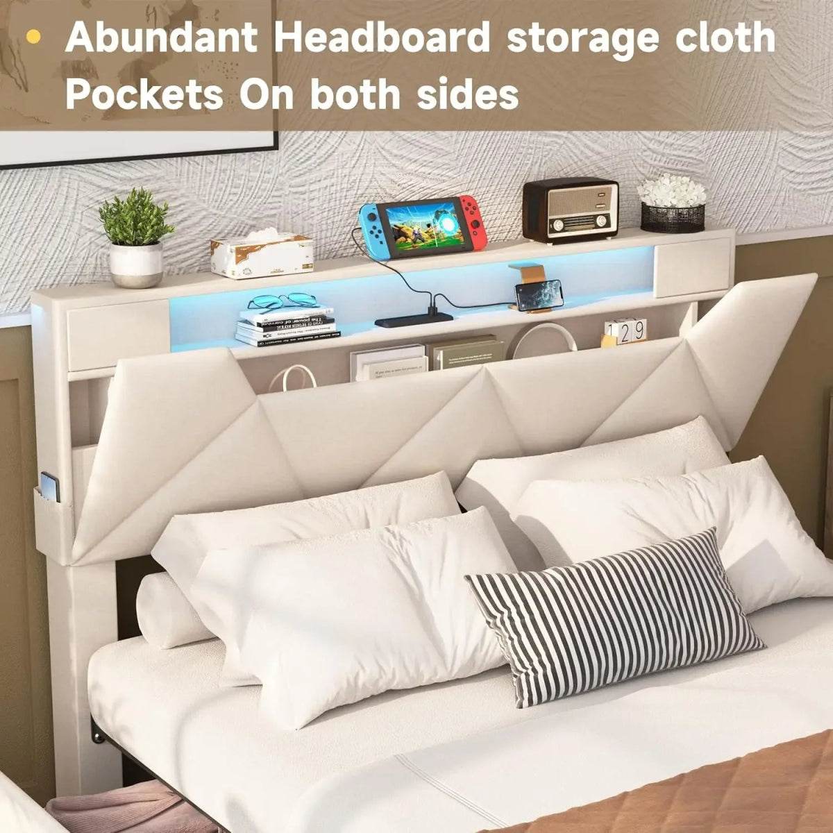 Upholstered Bed Frame With Storage Drawers Charging Station - Sleep Galleria