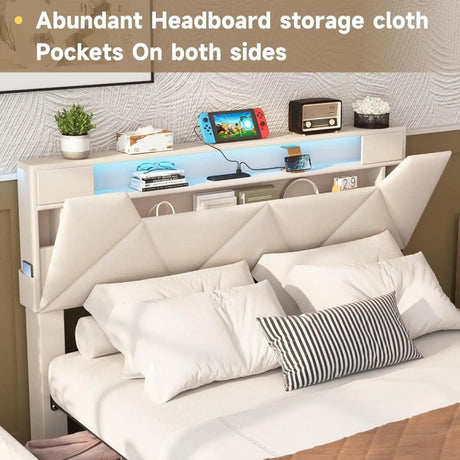 Upholstered Bed Frame With Storage Drawers Charging Station - Vabches - Sleep Galleria