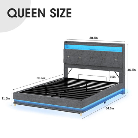 Upholstered Bed Frame With Storage LED Lights USB Ports - Vabches - Sleep Galleria