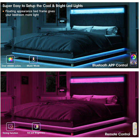 Upholstered Bed Frame With Storage LED Lights USB Ports - Vabches - Sleep Galleria