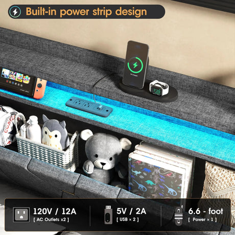 Upholstered Bed Frame With Storage LED Lights USB Ports - Vabches - Sleep Galleria