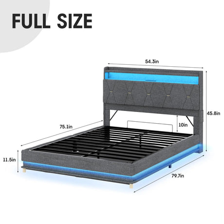 Upholstered Bed Frame With Storage LED Lights USB Ports - Vabches - Sleep Galleria