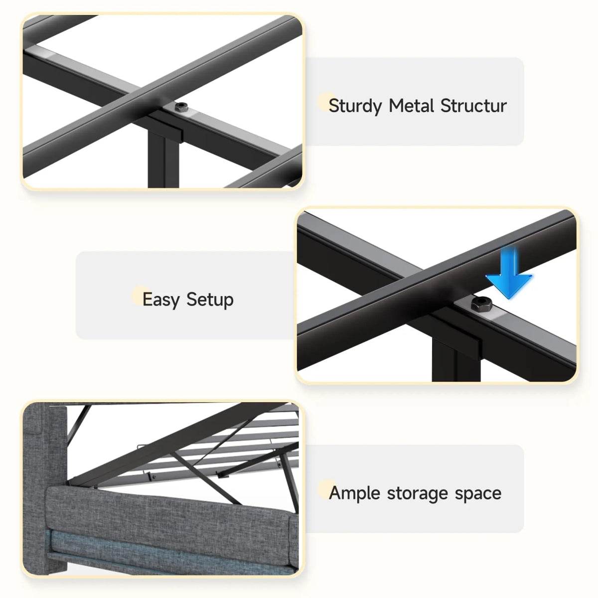 Upholstered Bed Frame With Storage LED Lights USB Ports - Sleep Galleria