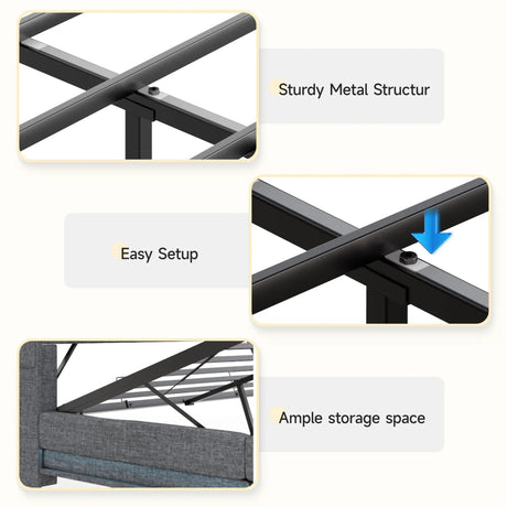Upholstered Bed Frame With Storage LED Lights USB Ports - Vabches - Sleep Galleria
