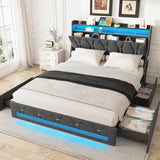 Upholstered Platform Bed Frame With Storage Drawers And LED Light - Sleep Galleria